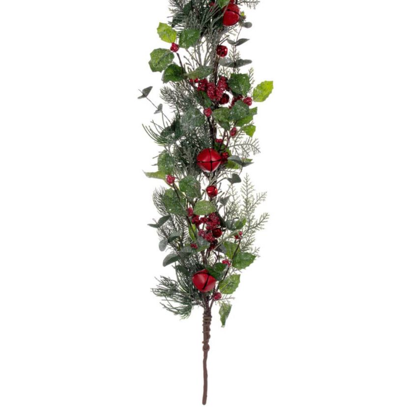 Vickerman 5 Green Artificial Holly Pine and Red Jingle Bell Garland.