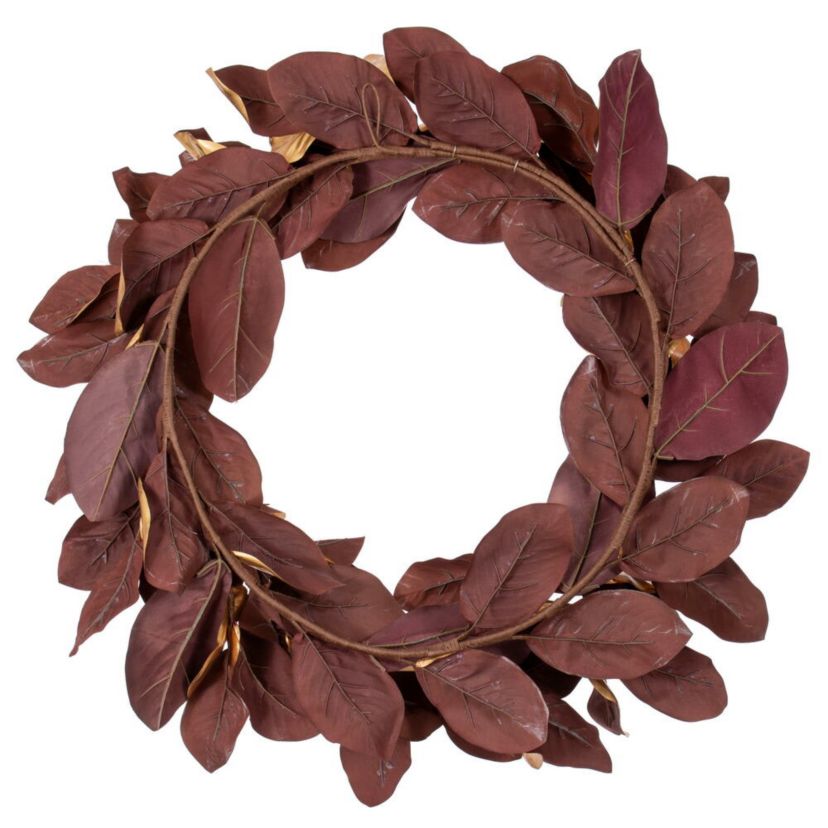 Vickerman 30" Metallic Gold Magnolia Leaf Wreath. It measures 30 by 18 inches.