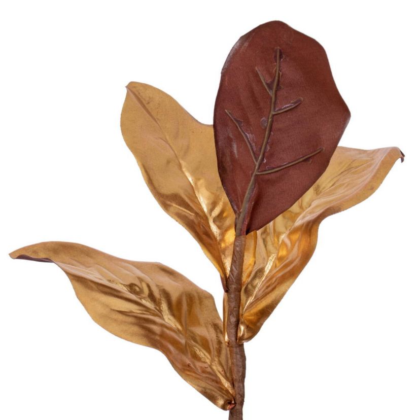 Vickerman 30" Metallic Gold Magnolia Leaf Wreath. It measures 30 by 18 inches.