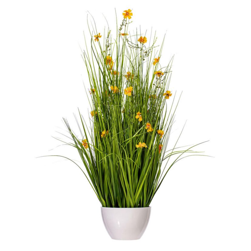 Vickerman 42" Artificial Potted Yellow Cosmos and Green Grass.
