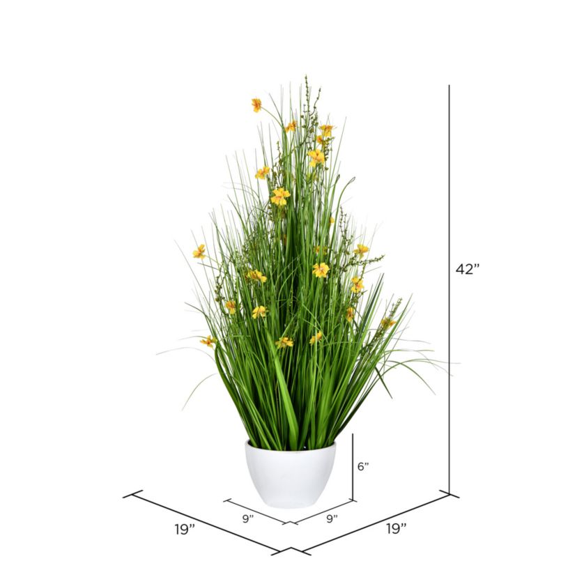 Vickerman 42" Artificial Potted Yellow Cosmos and Green Grass.