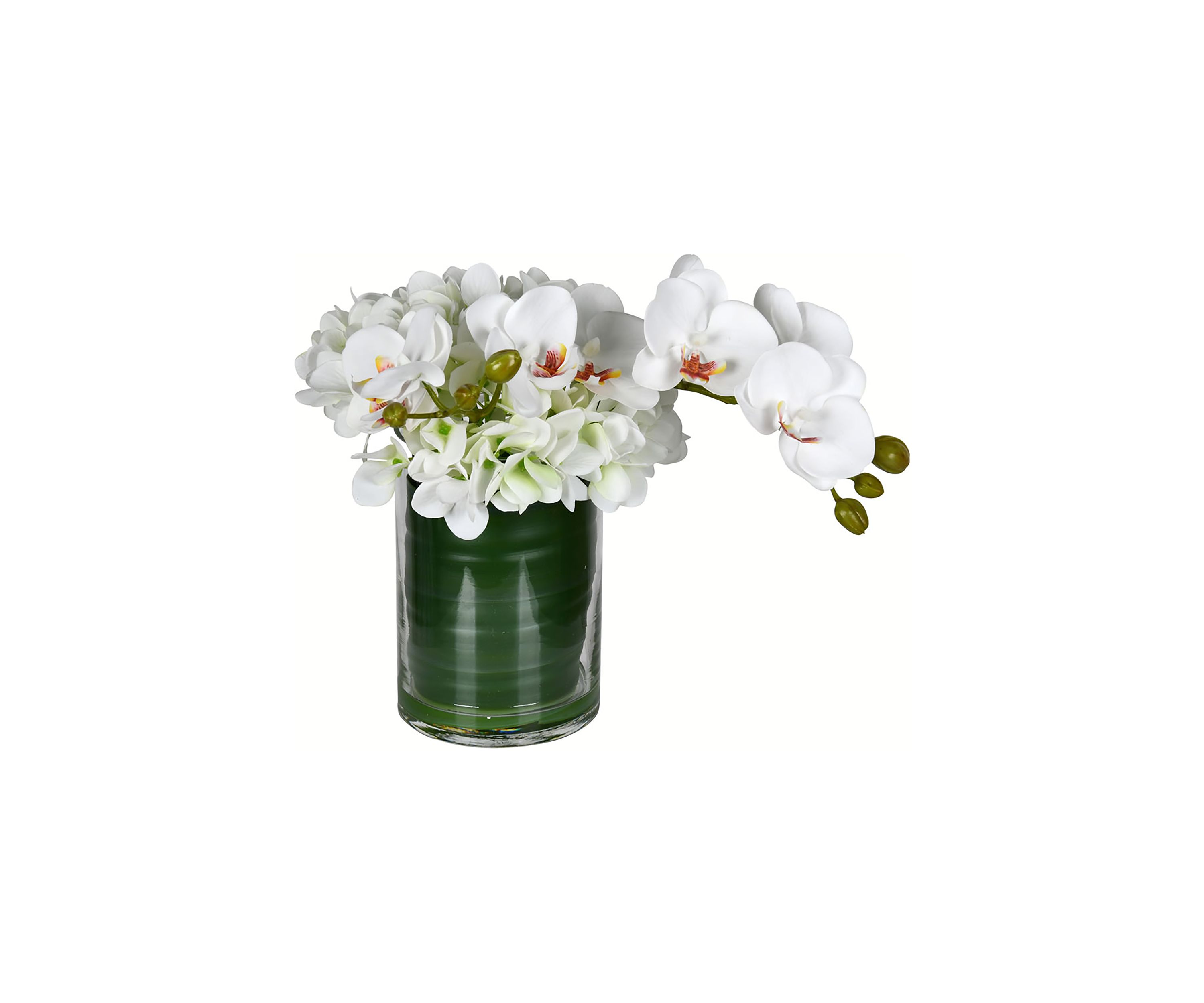 Vickerman 11" Artificial White Orchid In Glass Pot.