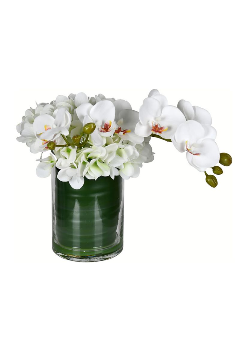 Vickerman 11" Artificial White Orchid In Glass Pot.