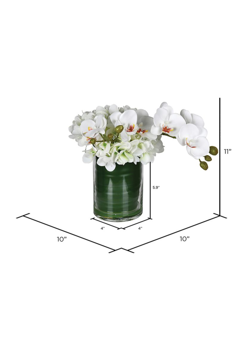 Vickerman 11" Artificial White Orchid In Glass Pot.
