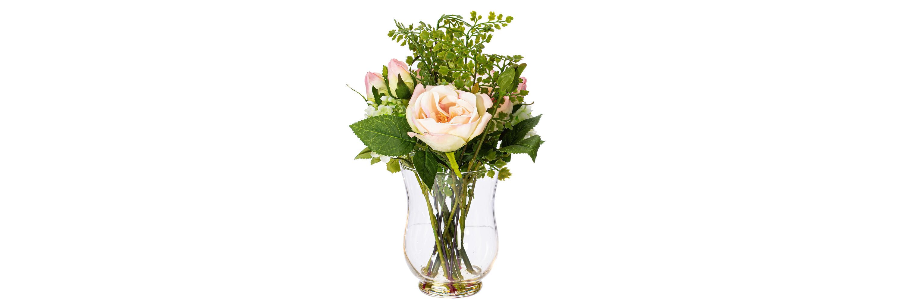 Vickerman 11" Artificial Pink Rose In Glass Vase.