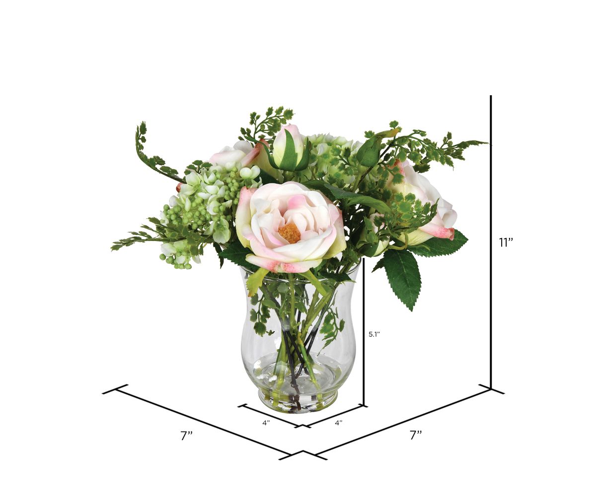 Vickerman 11" Artificial Pink Rose In Glass Vase.