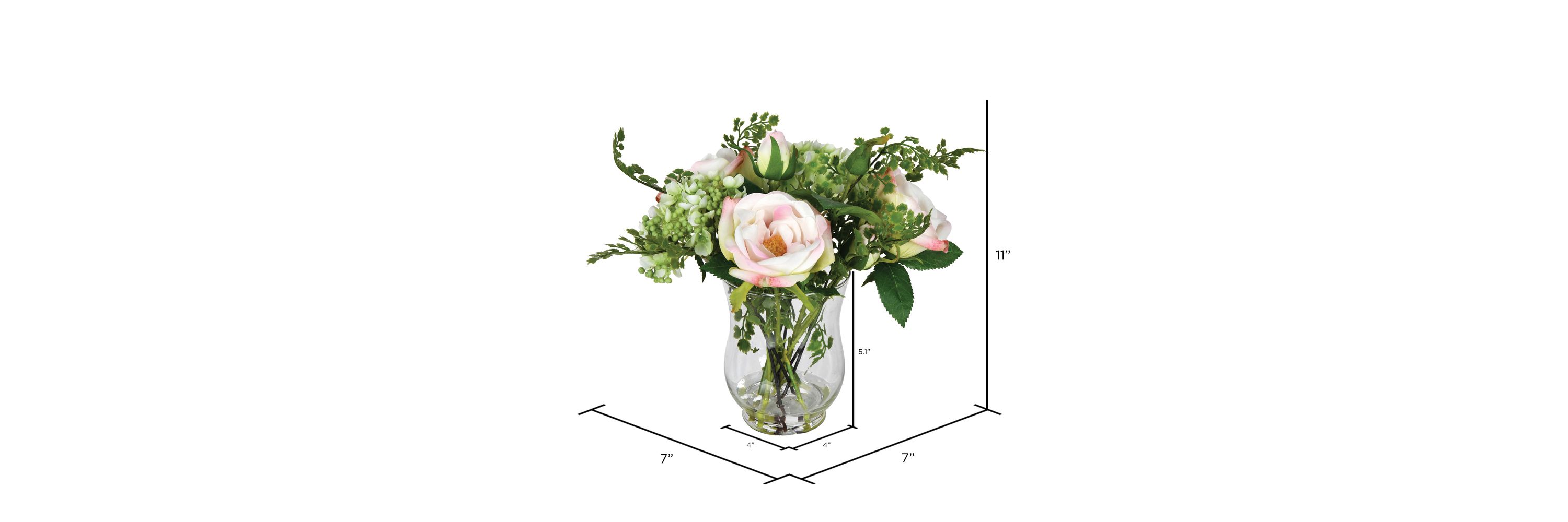 Vickerman 11" Artificial Pink Rose In Glass Vase.