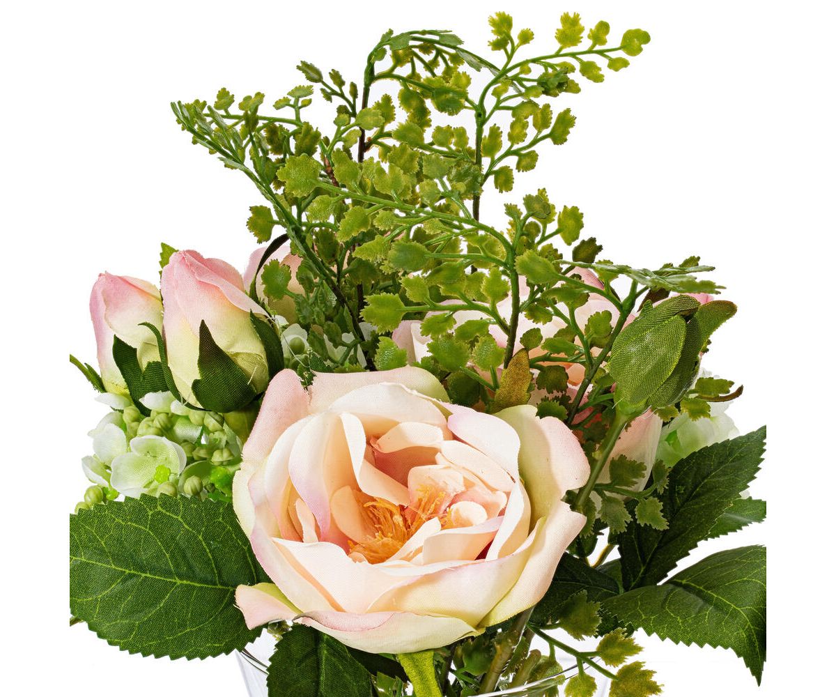 Vickerman 11" Artificial Pink Rose In Glass Vase.