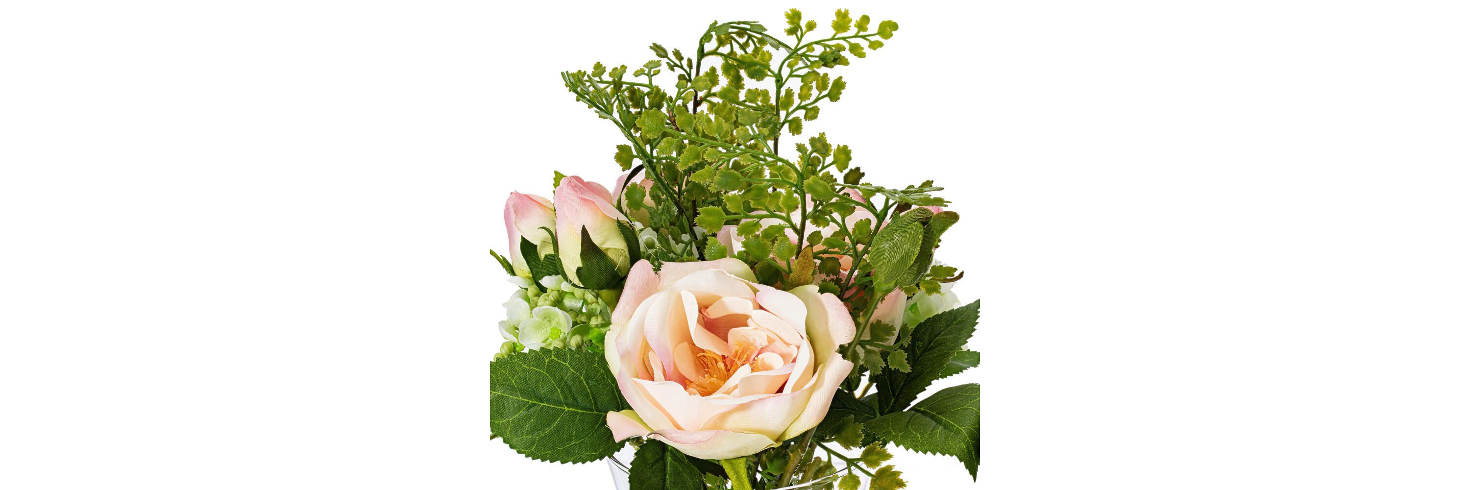 Vickerman 11" Artificial Pink Rose In Glass Vase.