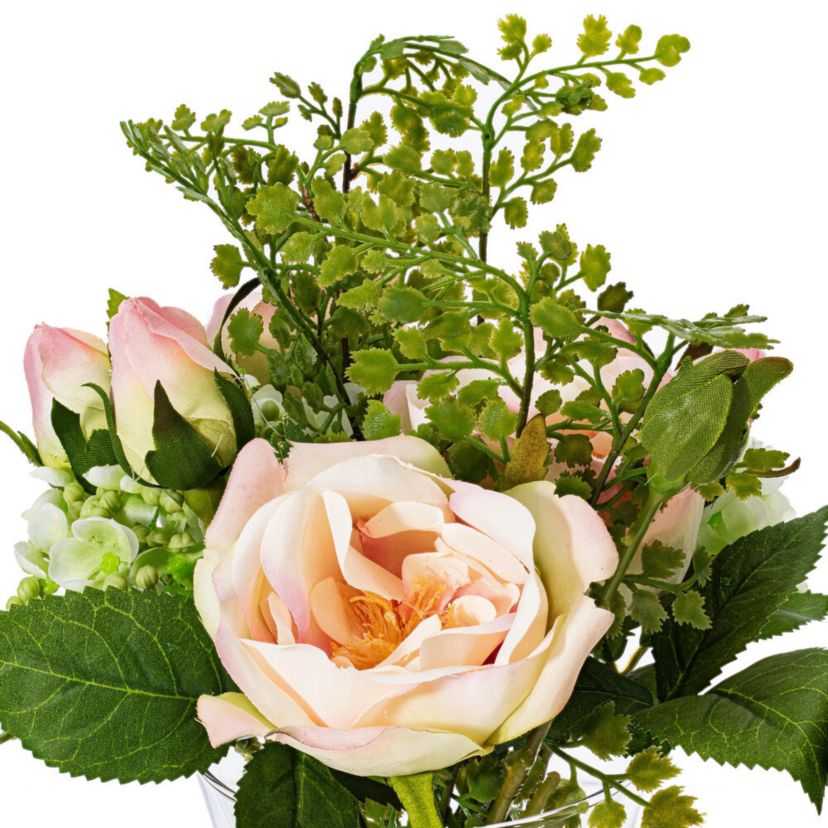 Vickerman 11" Artificial Pink Rose In Glass Vase.