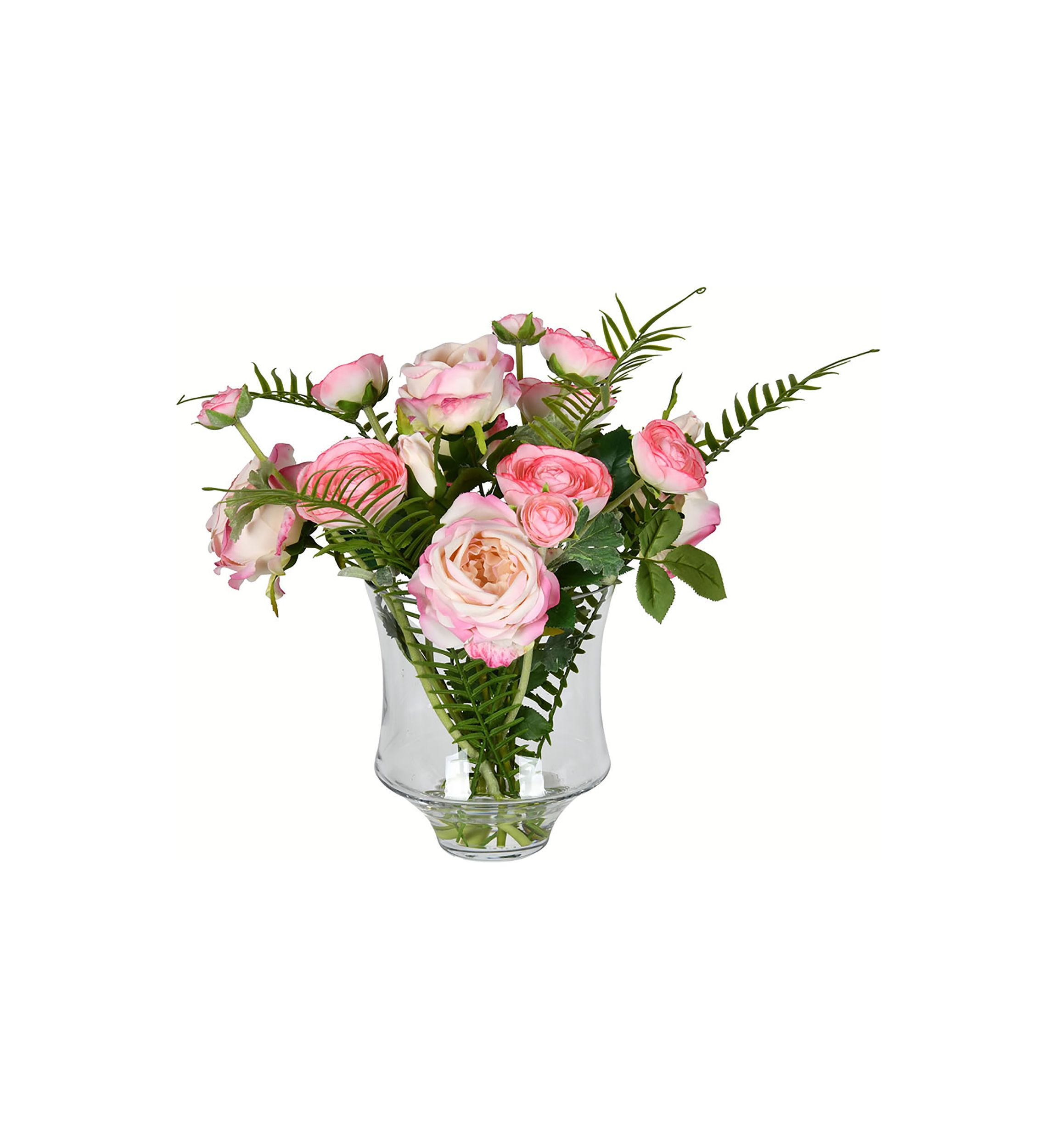 Vickerman 16" Artificial Dark Pink Rose In Glass Pot.