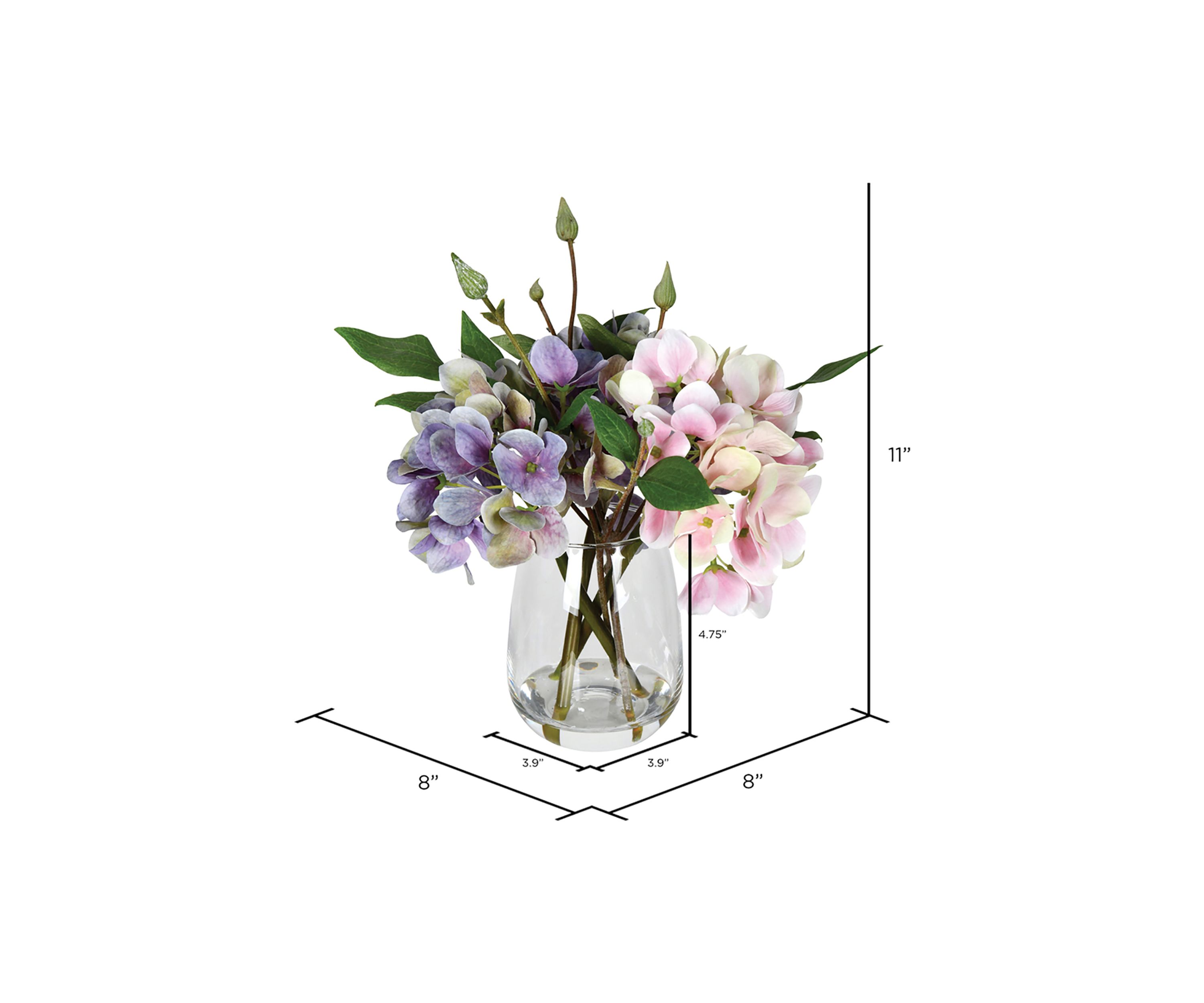 Vickerman 8" Artificial Light Pink and Purple Hydrangea.