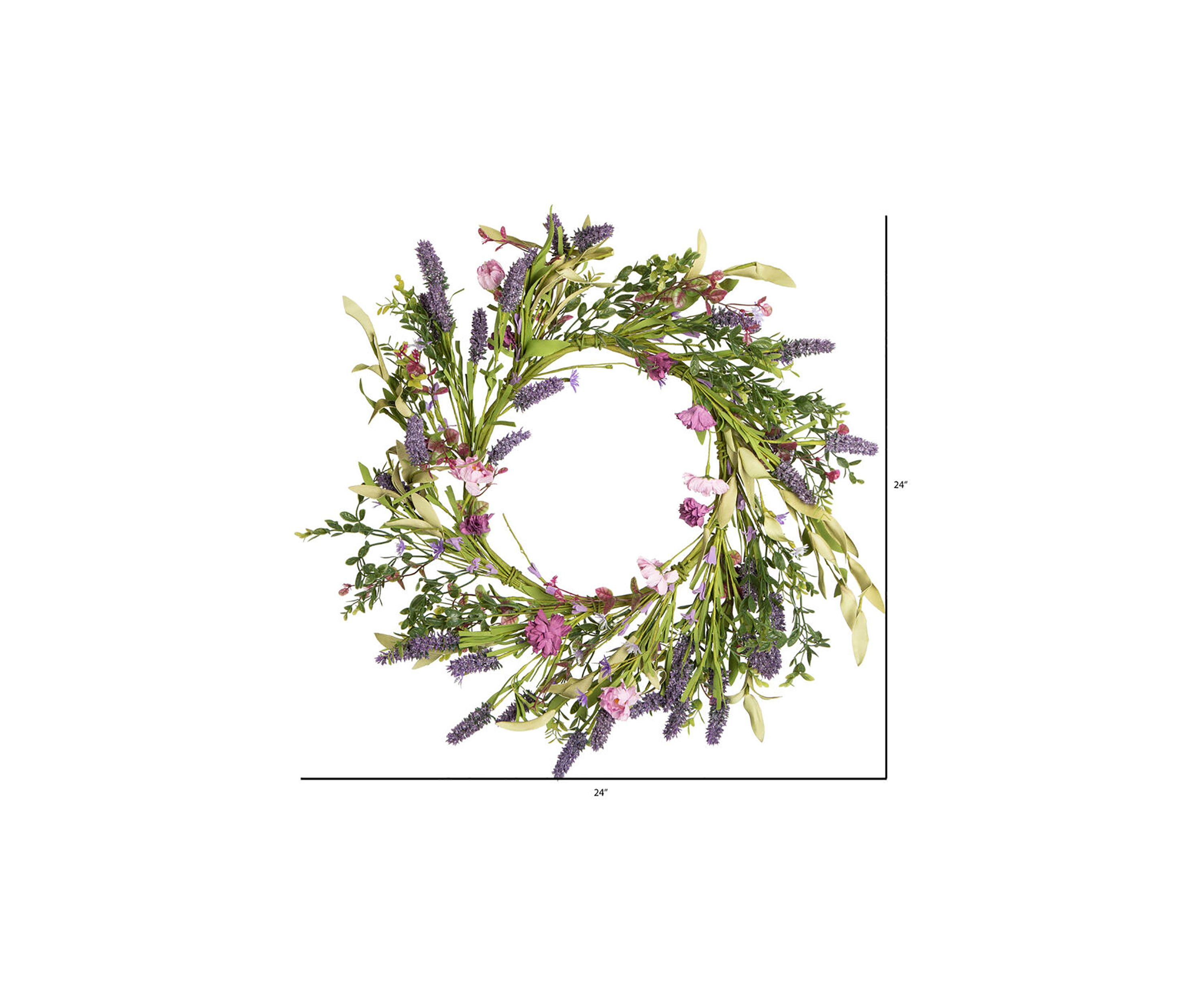 Vickerman 24" Artificial Purple Lilac Wild Flower Wreath.