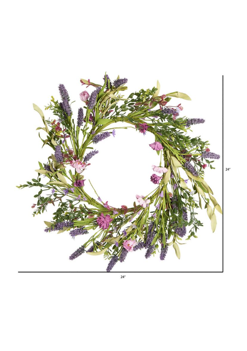 Vickerman 24" Artificial Purple Lilac Wild Flower Wreath.