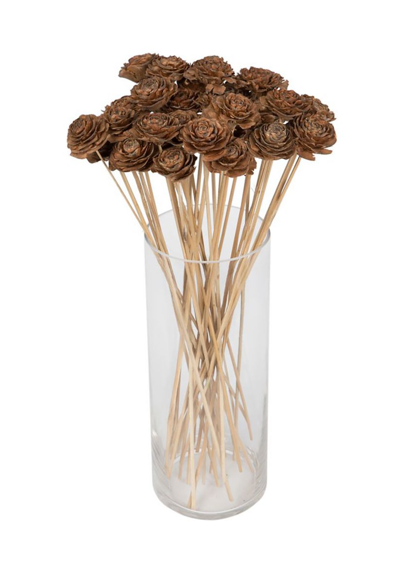 Natural Botanicals 1.3"-1.75" Cedar Rose, Natural on Stem. Includes 50 pieces per polybag
