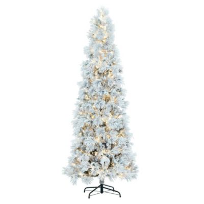 Vickerman 7.5' x 37" Flocked Atka Pencil Artificial Christmas tree, Warm White LED Lights