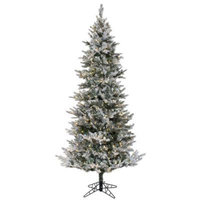 Vickerman 7.5' x 45" Flocked Kiana Artificial Christmas Tree, Dura-LitÂ® LED Warm White Mini Lights, Green