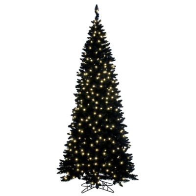 Vickerman 7.5' x 41" Flocked Black Fir Slim Christmas Tree, Warm White LED Mini Lights