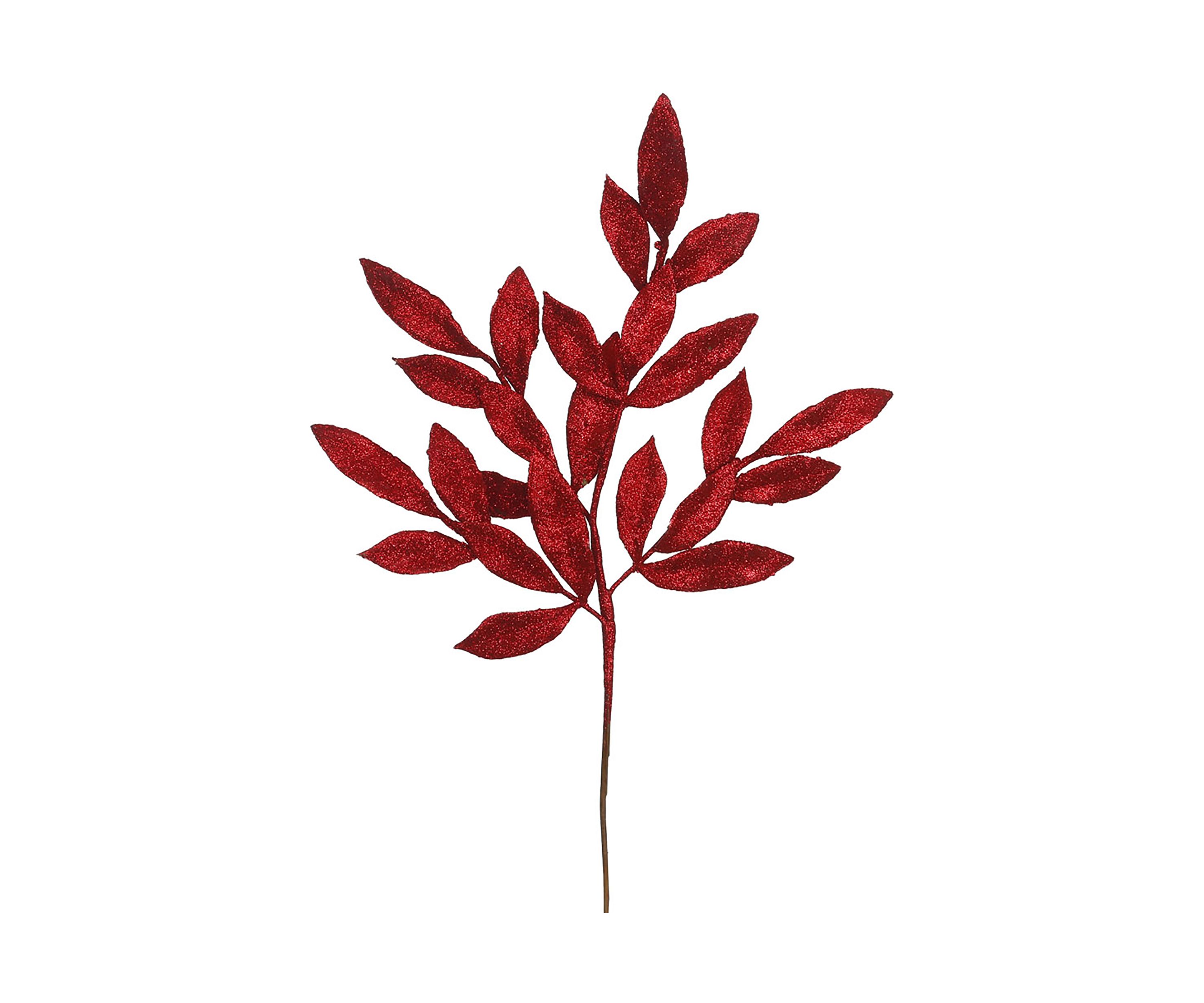 Red Sprayed Glittered Bay Leaf - Set of 12
