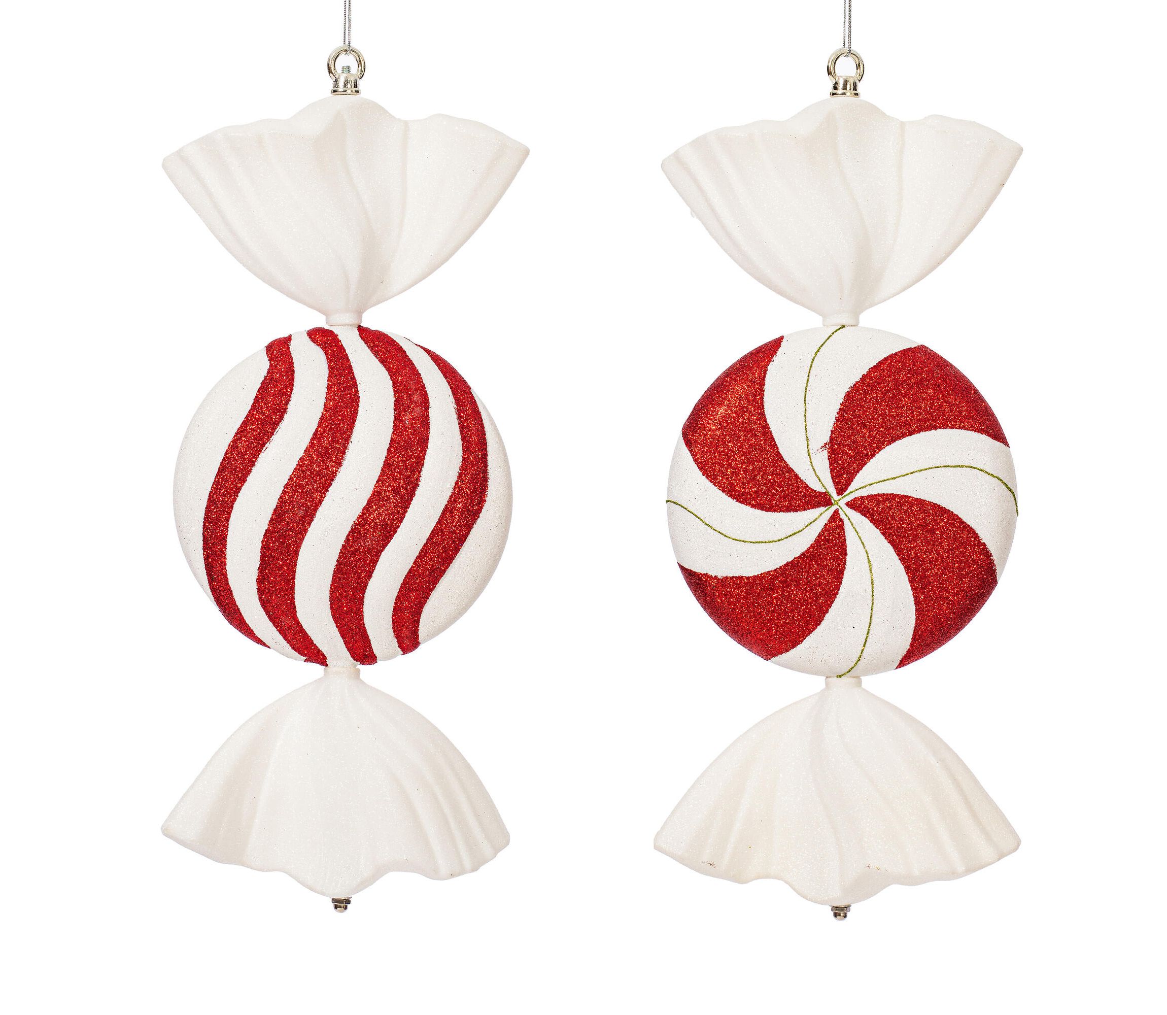 Vickerman 18" Red-White-Green Flat Peppermint Candy Christmas Ornament, 2 per Bag