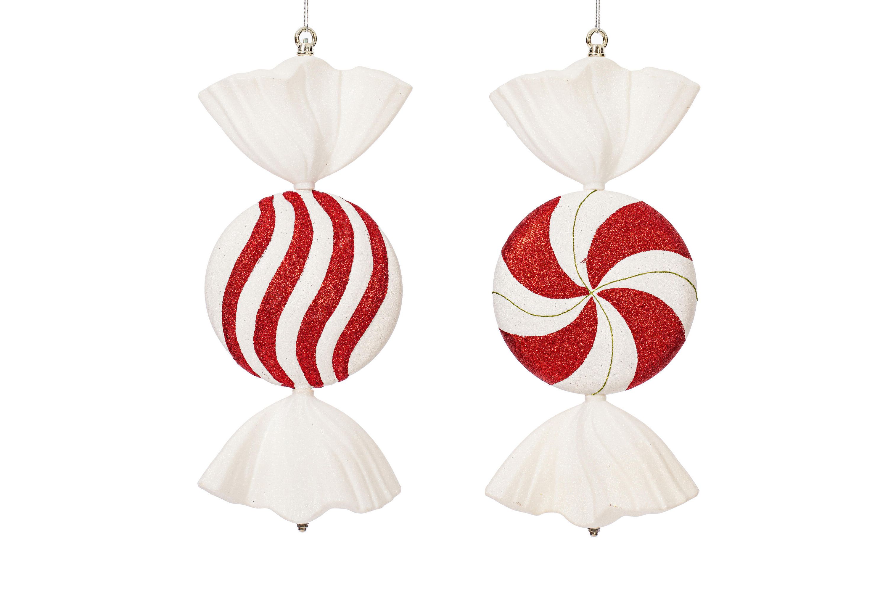 Vickerman 18" Red-White-Green Flat Peppermint Candy Christmas Ornament, 2 per Bag