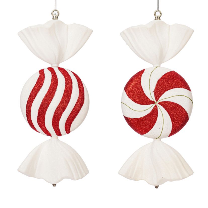 Vickerman 18" Red-White-Green Flat Peppermint Candy Christmas Ornament, 2 per Bag