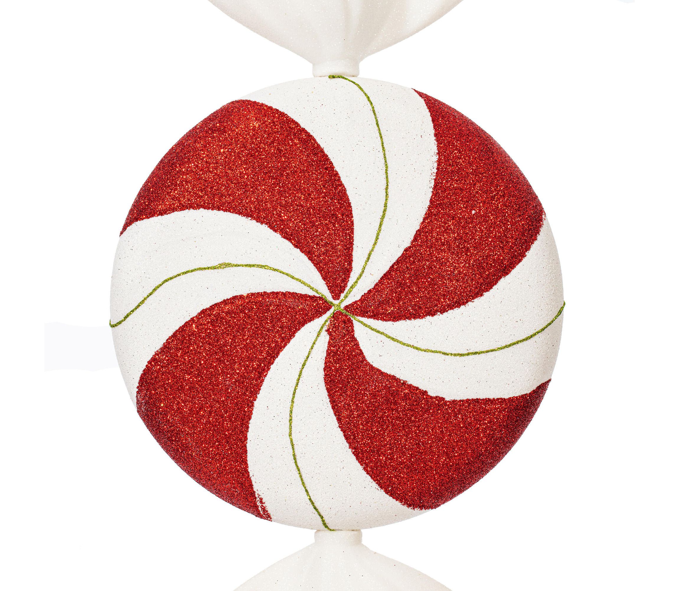 Vickerman 18" Red-White-Green Flat Peppermint Candy Christmas Ornament, 2 per Bag