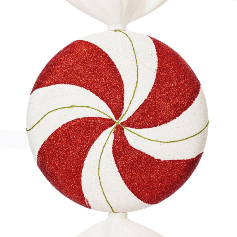 Vickerman 18" Red-White-Green Flat Peppermint Candy Christmas Ornament, 2 per Bag