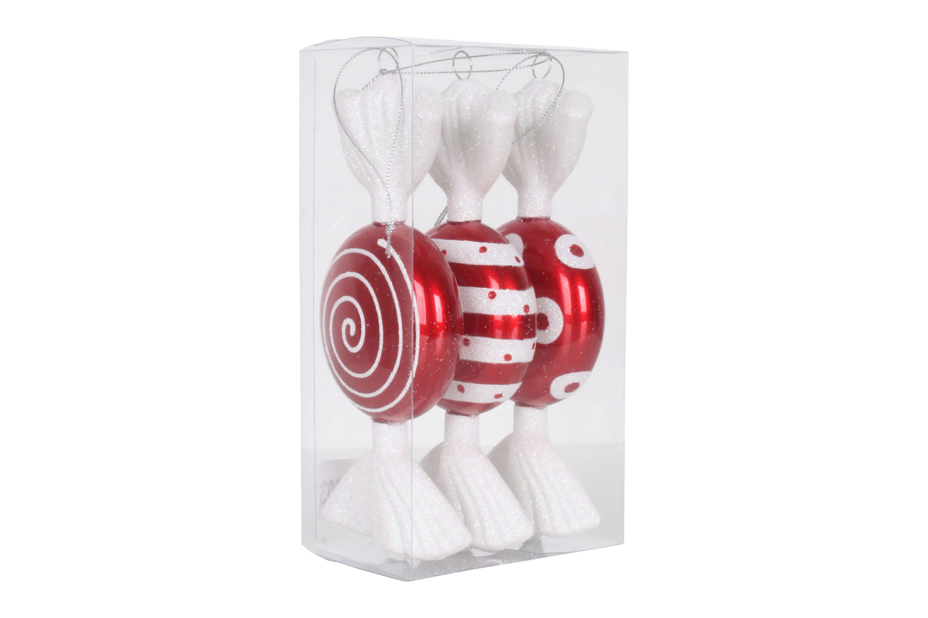 Vickerman 7" Red-White Flat Candy Christmas Ornament, 3 per Box