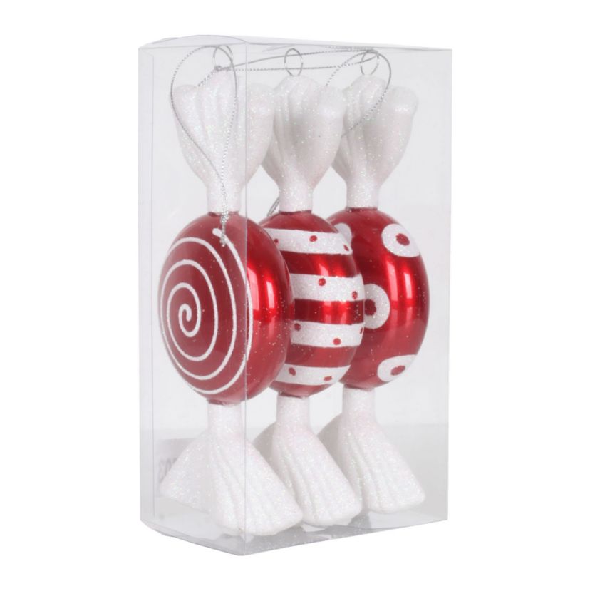 Vickerman 7" Red-White Flat Candy Christmas Ornament, 3 per Box