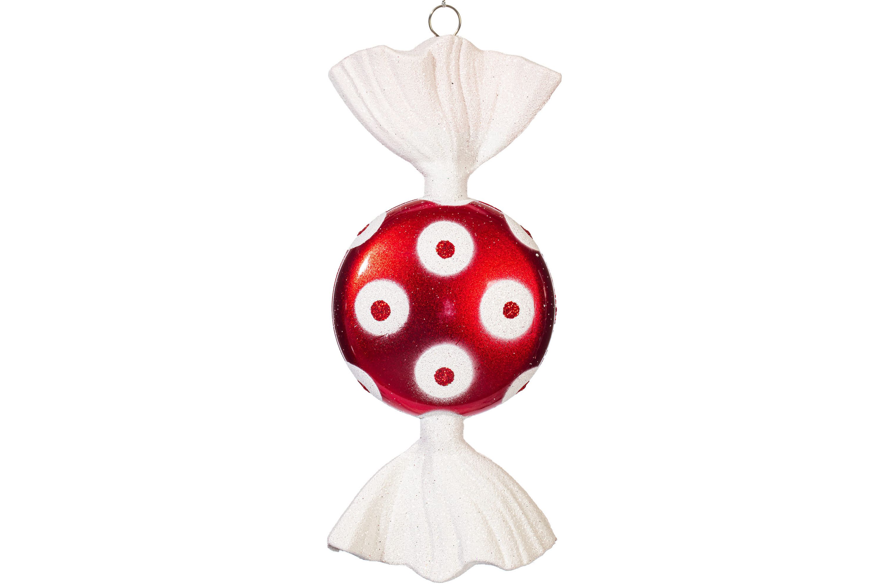Vickerman 7" Red-White Flat Candy Christmas Ornament, 3 per Box