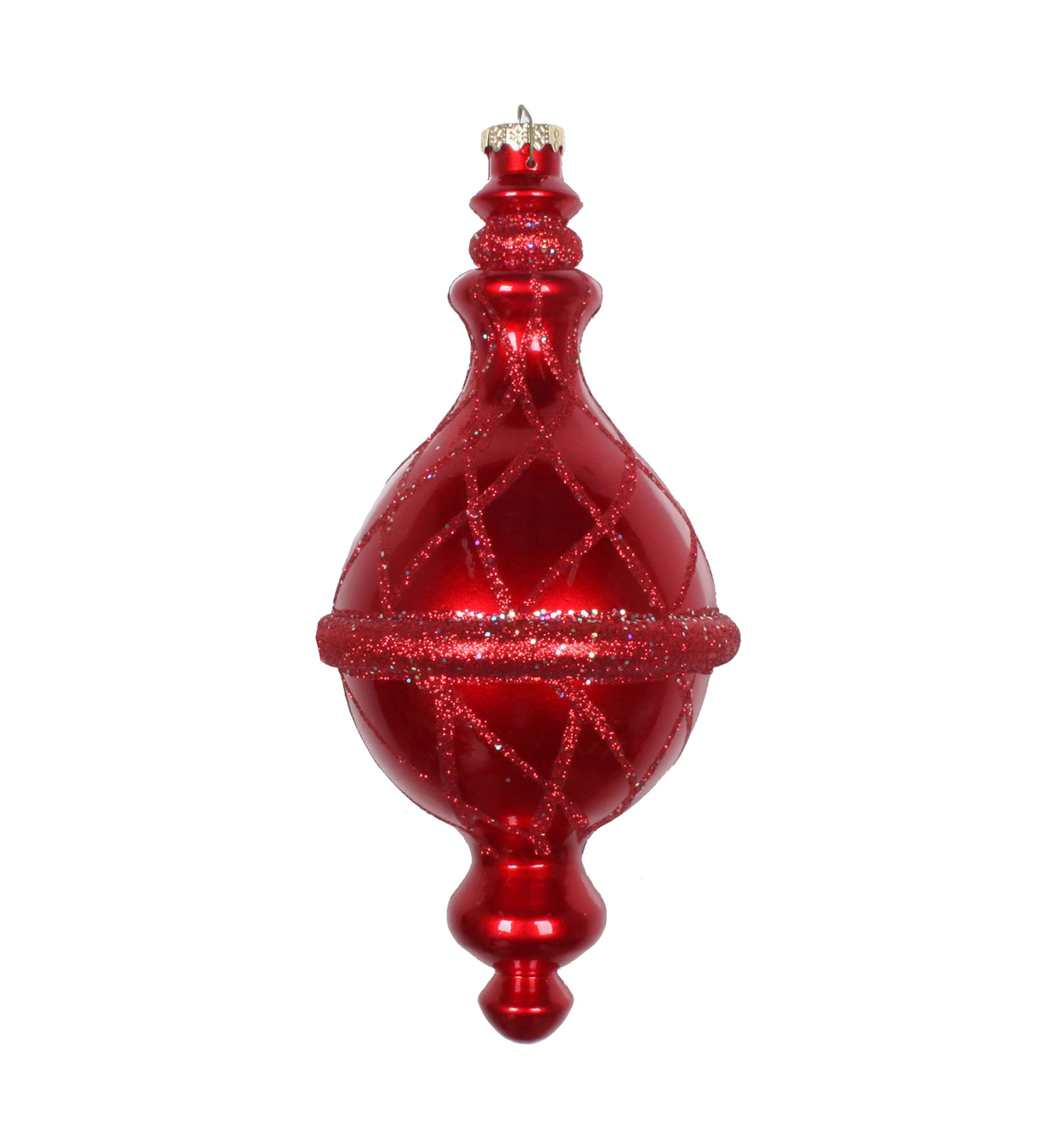 Red Candy Glitter Net Drop Finial Christmas Ornament