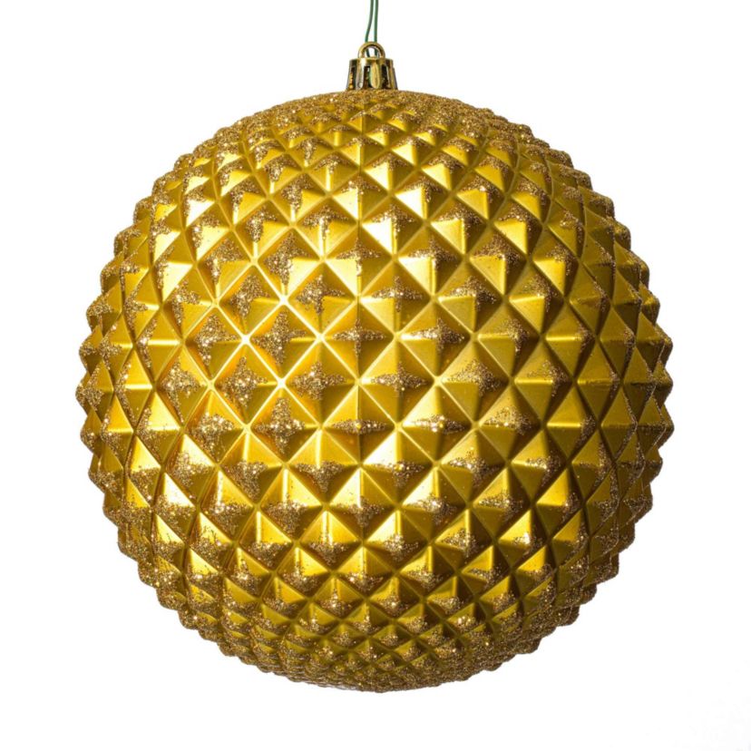 Vickerman 6" Gold Durian Glitter Ball Ornament, 4 per Bag