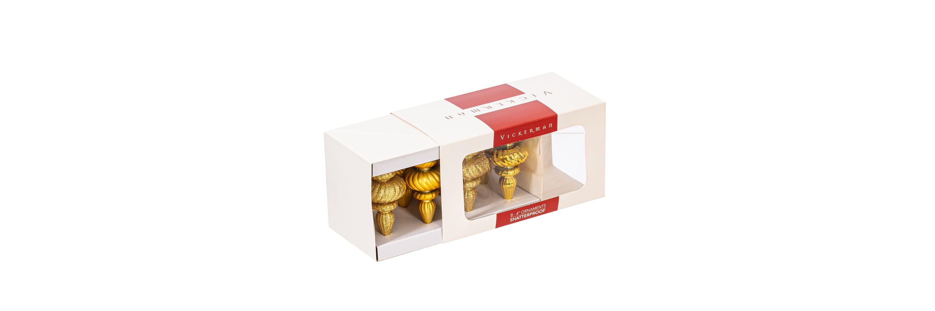 Vickerman 4" Gold 4-Finish Finial Ornament, 8 per Box