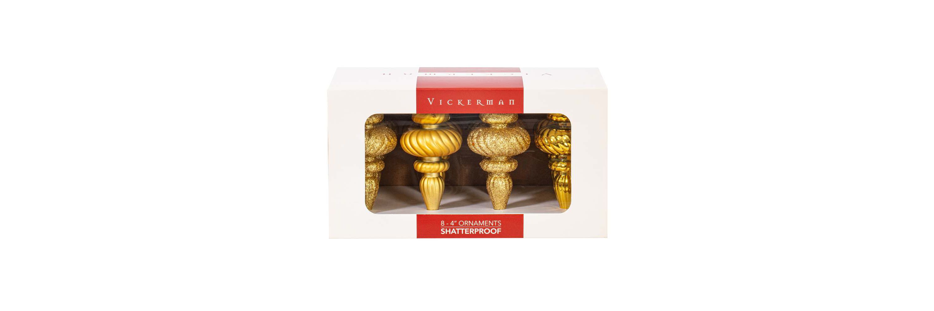 Vickerman 4" Gold 4-Finish Finial Ornament, 8 per Box