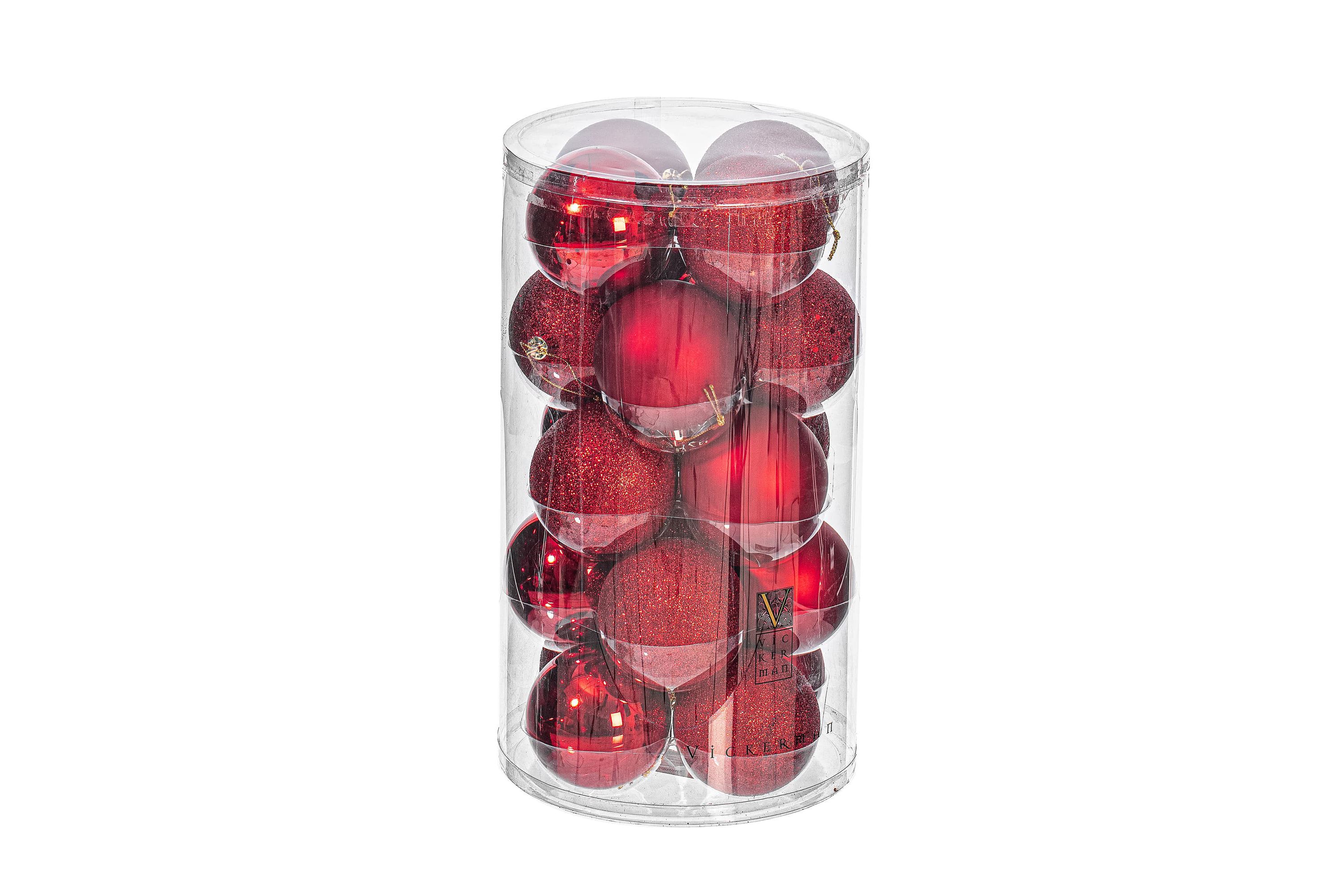 Vickerman 2.75" Red 4-Finish Ball Ornament Assortment, 20 per Box