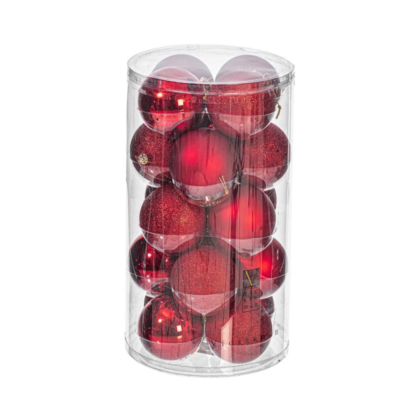 Vickerman 2.75" Red 4-Finish Ball Ornament Assortment, 20 per Box