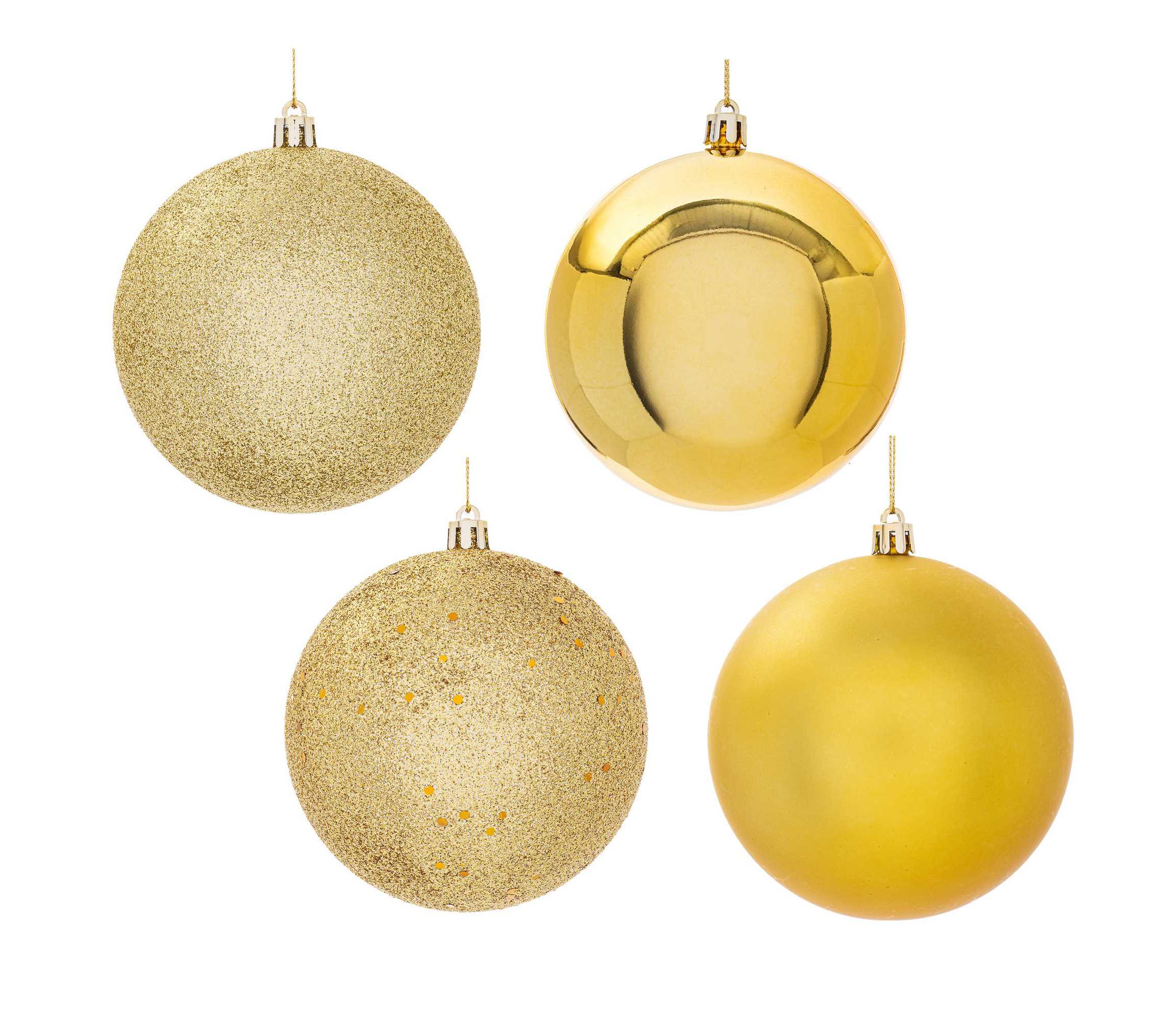 Vickerman 4" Gold 4-Finish Ball Ornament Assortment, 12 per Box