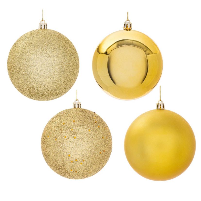 Vickerman 4" Gold 4-Finish Ball Ornament Assortment, 12 per Box