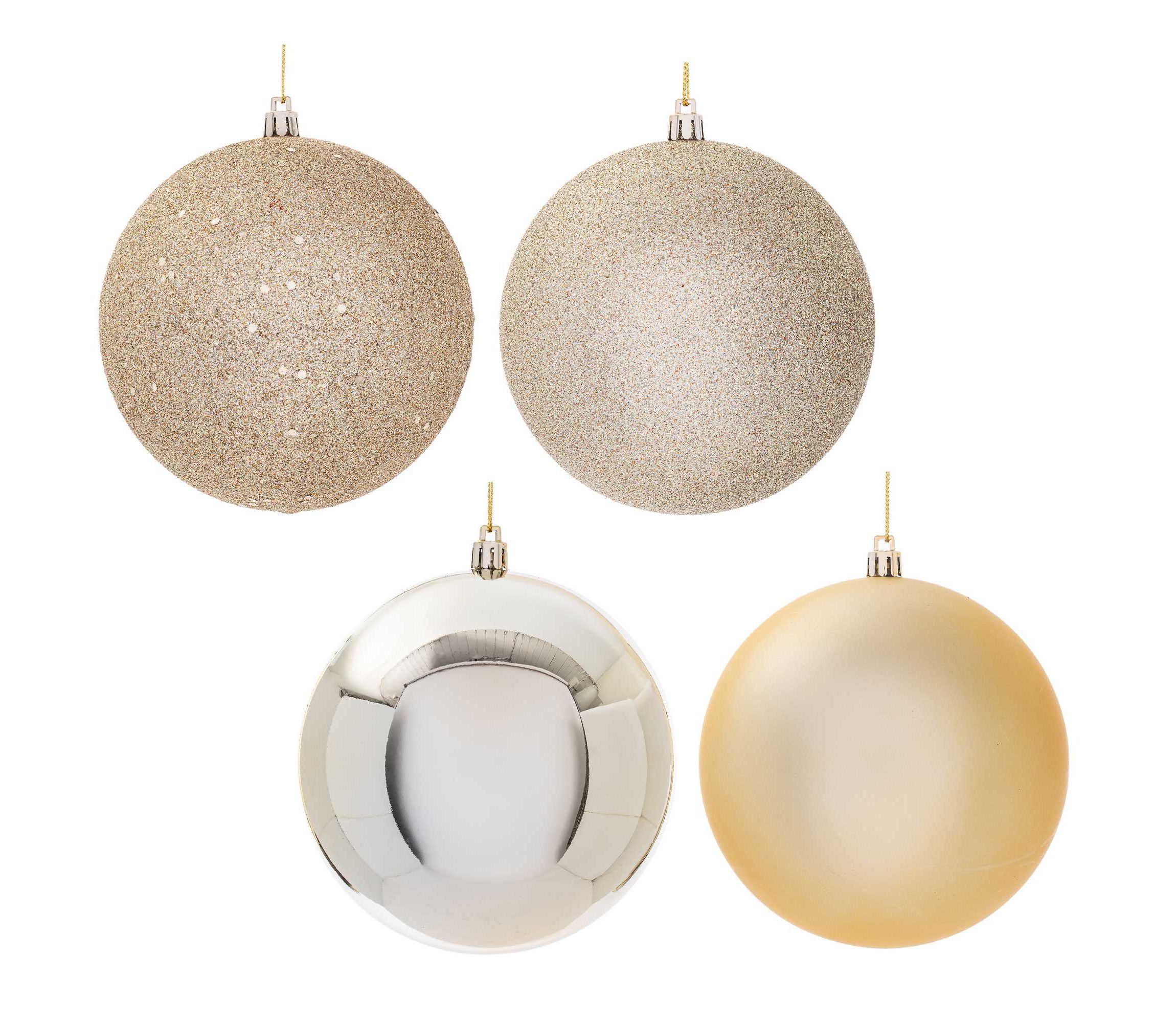 Vickerman 4.75" Champagne 4-Finish Ball Ornament Assortment, 4 per Box