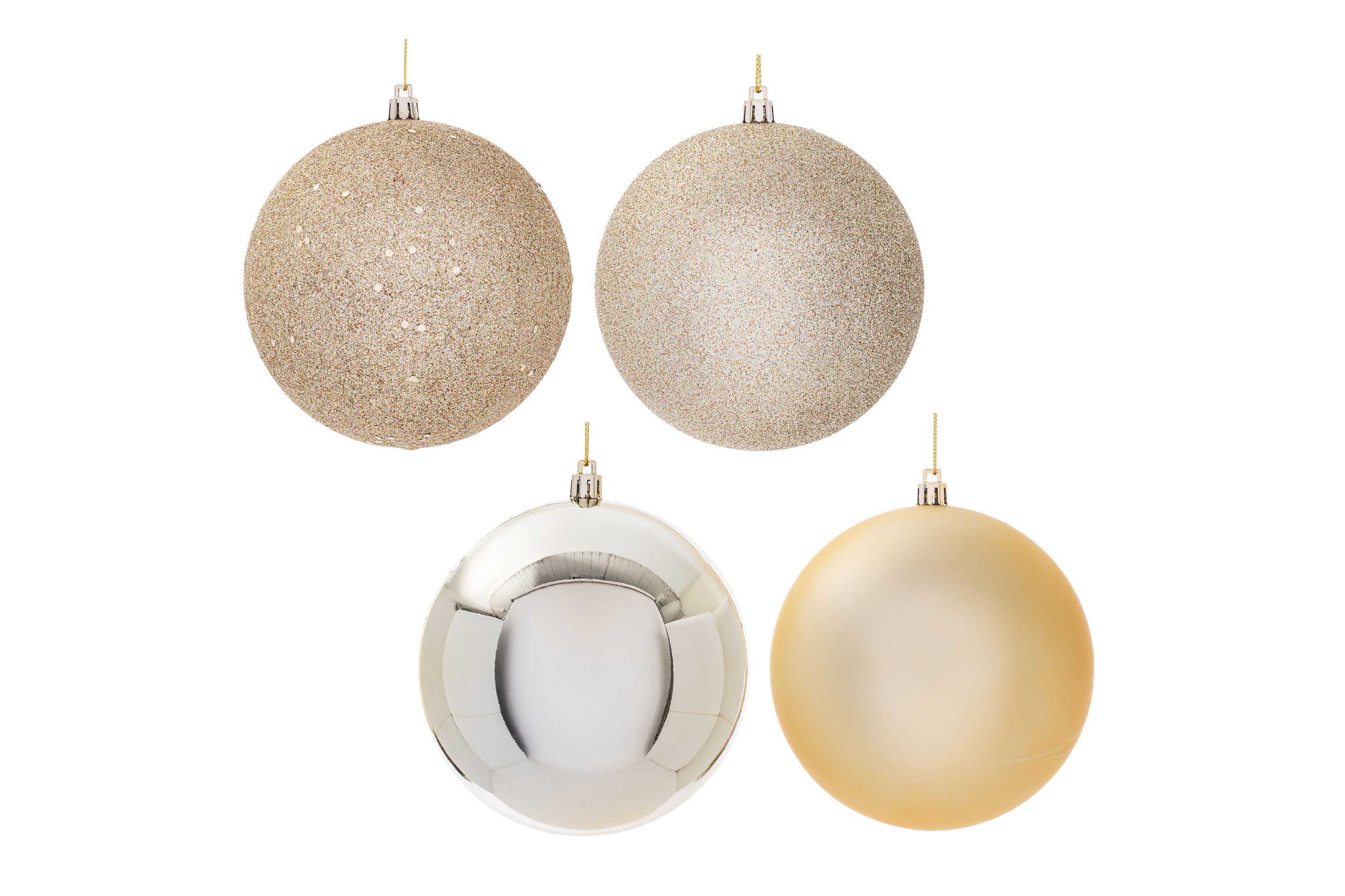 Vickerman 4.75" Champagne 4-Finish Ball Ornament Assortment, 4 per Box