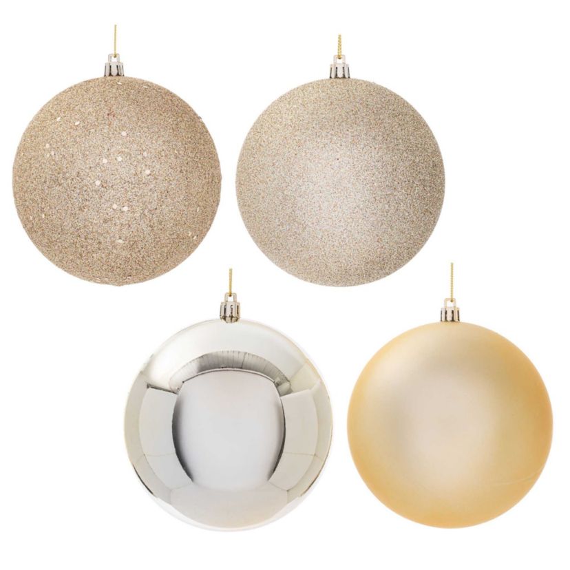 Vickerman 4.75" Champagne 4-Finish Ball Ornament Assortment, 4 per Box