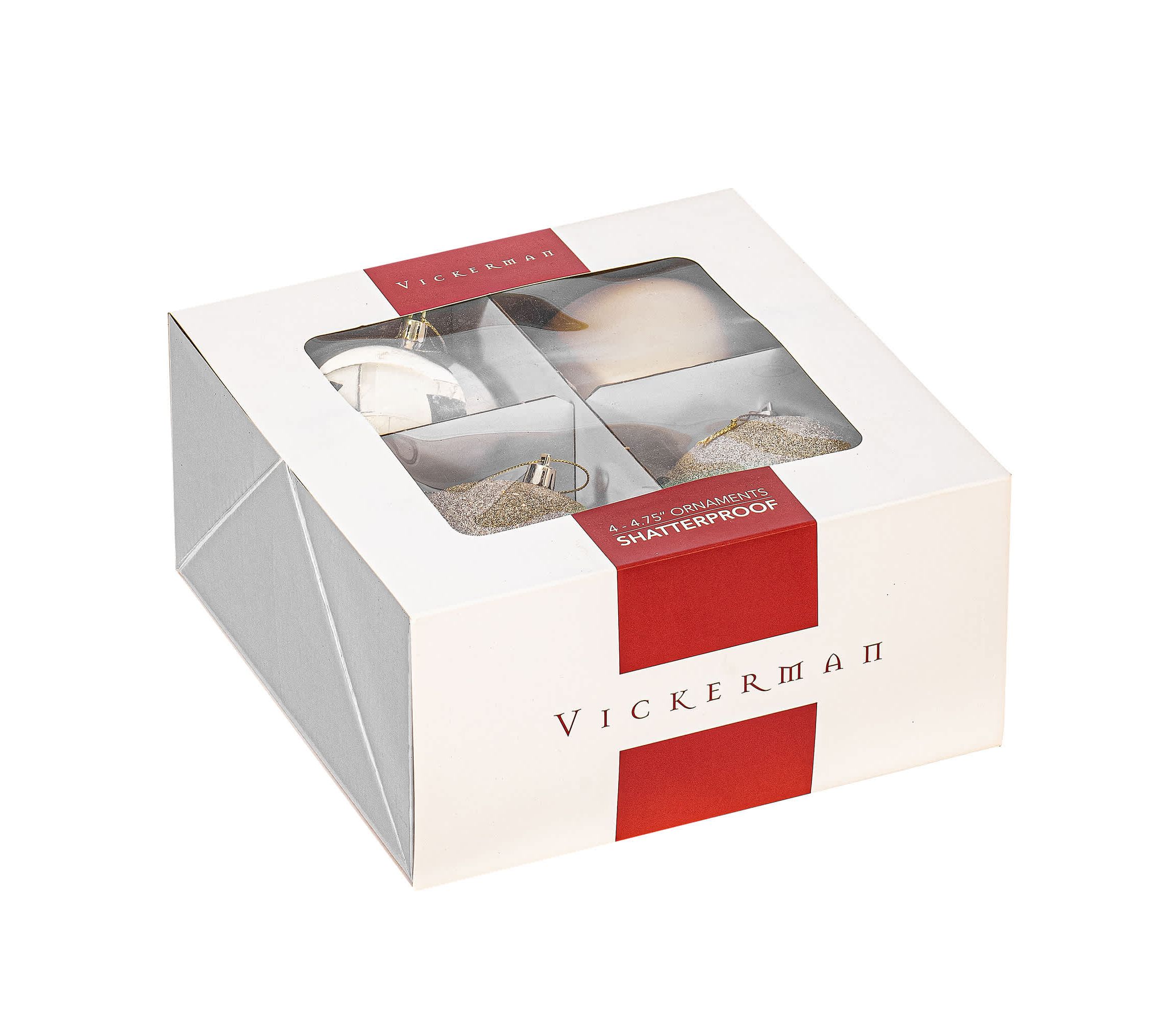 Vickerman 4.75" Champagne 4-Finish Ball Ornament Assortment, 4 per Box