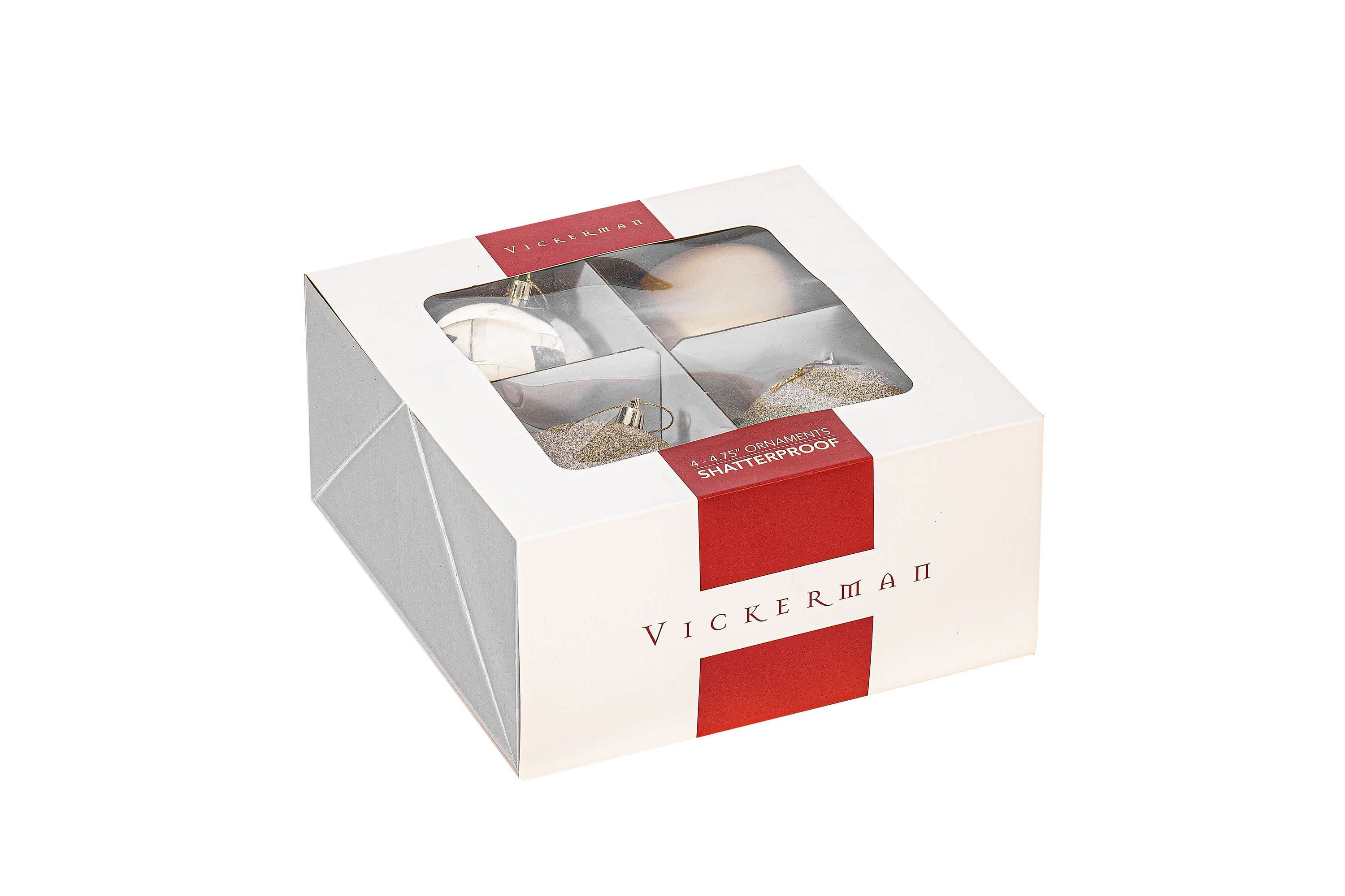 Vickerman 4.75" Champagne 4-Finish Ball Ornament Assortment, 4 per Box