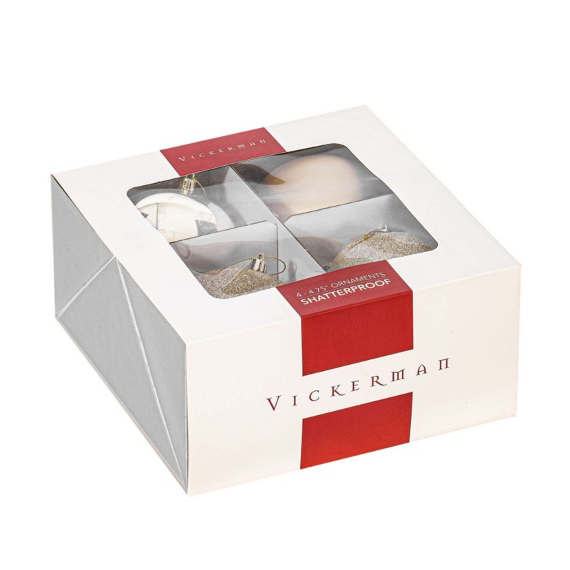 Vickerman 4.75" Champagne 4-Finish Ball Ornament Assortment, 4 per Box