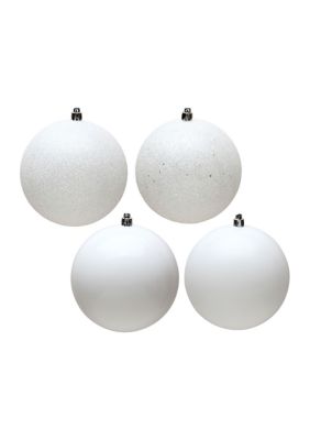 Vickerman 8 Inch Ball Ornaments - Set of 4, White
