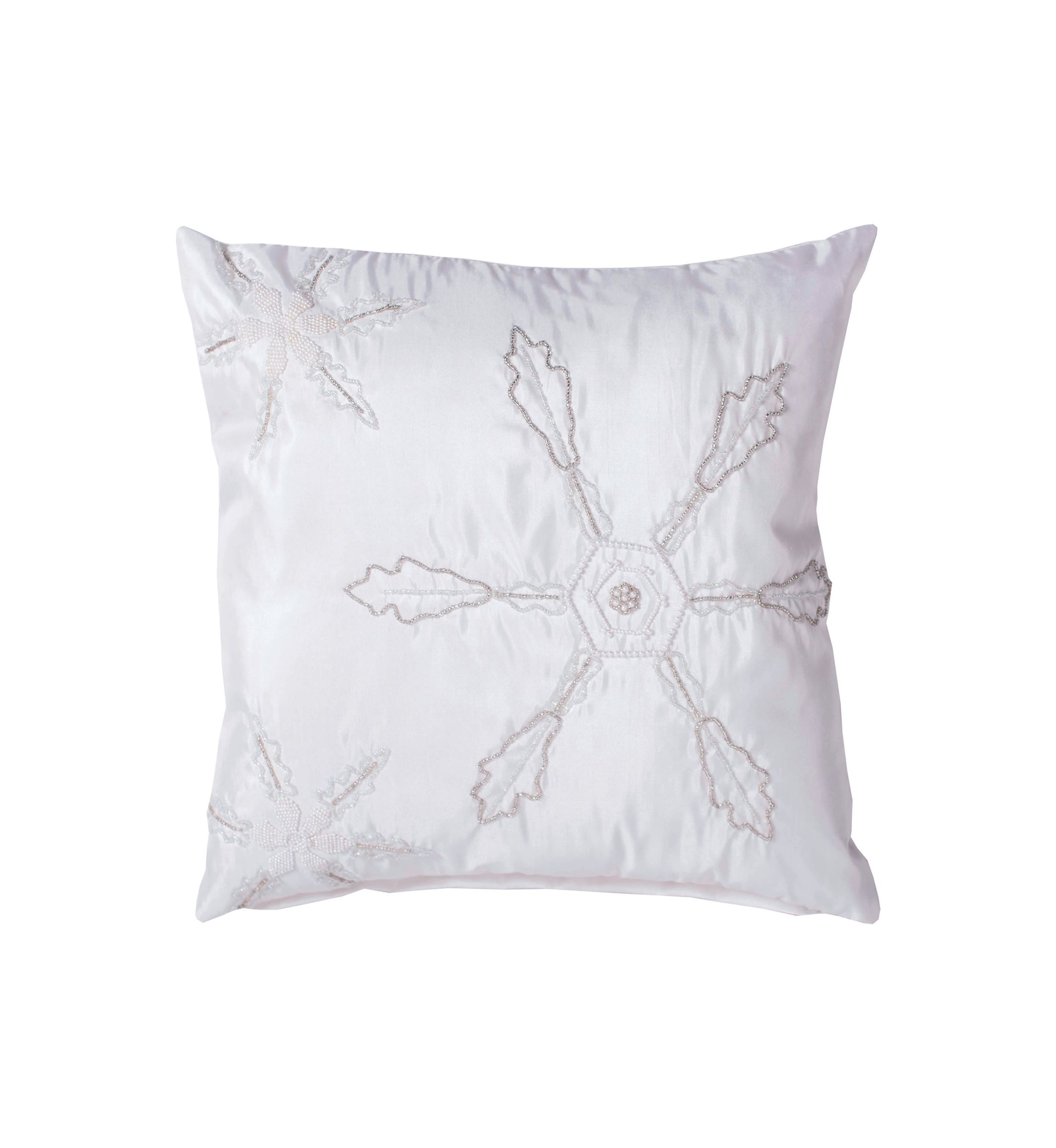 Decorative 18 in x 18 in Beaded Snowflakes Pillow