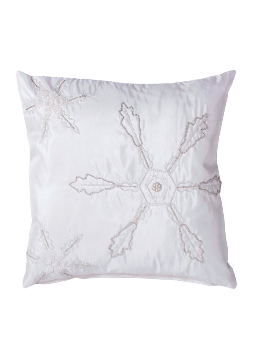 Decorative 18 in x 18 in Beaded Snowflakes Pillow