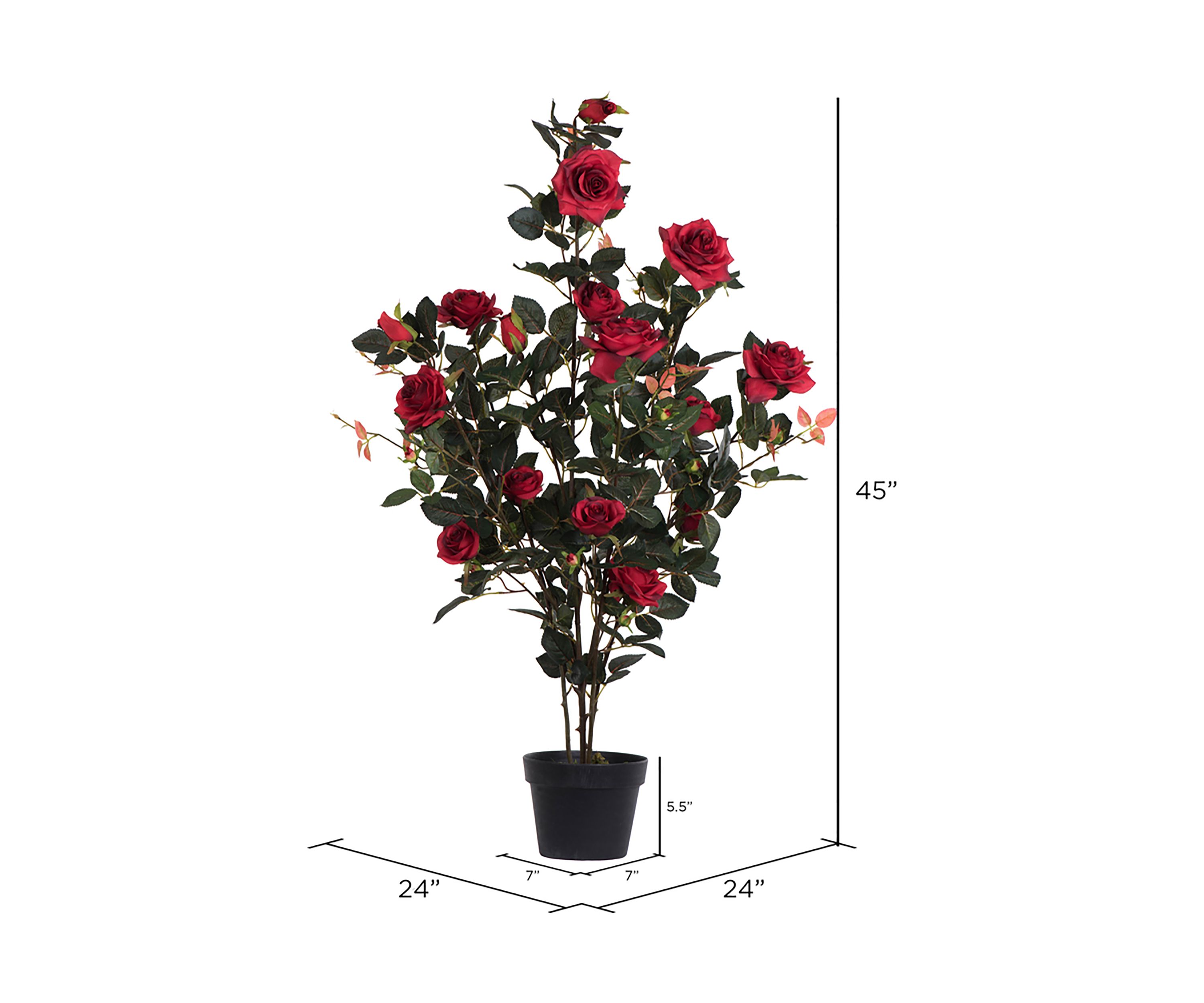 Vickerman 45" Artificial Red Rose Plant in Pot.