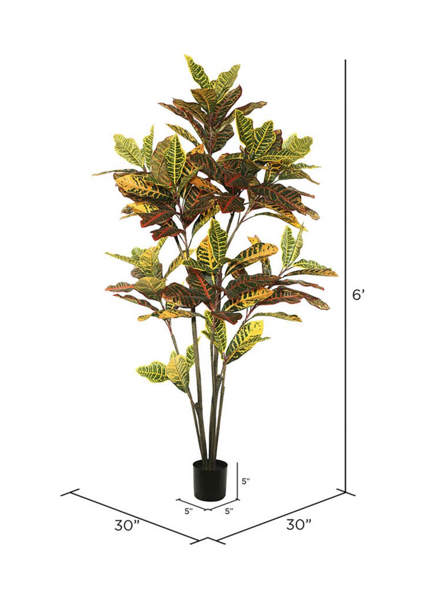 Vickerman 6 Potted Artificial Green and Orange Croton Tree.